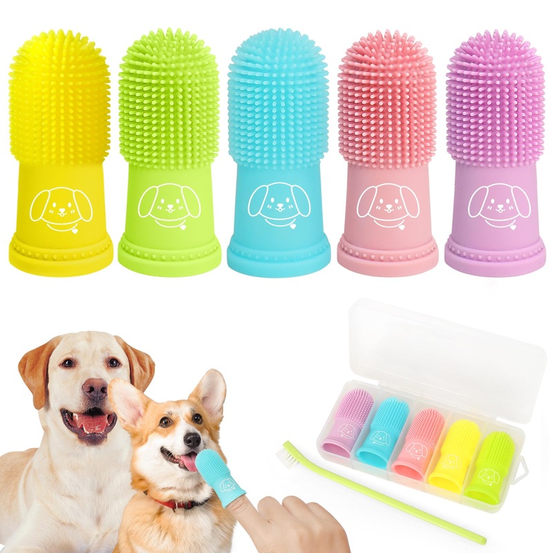 Dog Finger Toothbrush for Pet: Puppy Teeth Brushing Kit – Cat & Doggie Dental Cleaning Fingertip Fingerbrush Summer Soda-5pcs