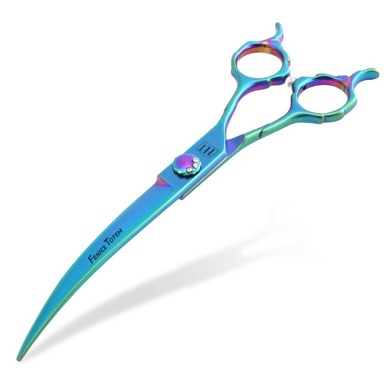 Dog Grooming Scissors: 7″ Curved Pet Shears Made Of Japanese 440C for Trimming Dogs Cats and Other Pets Green 7″