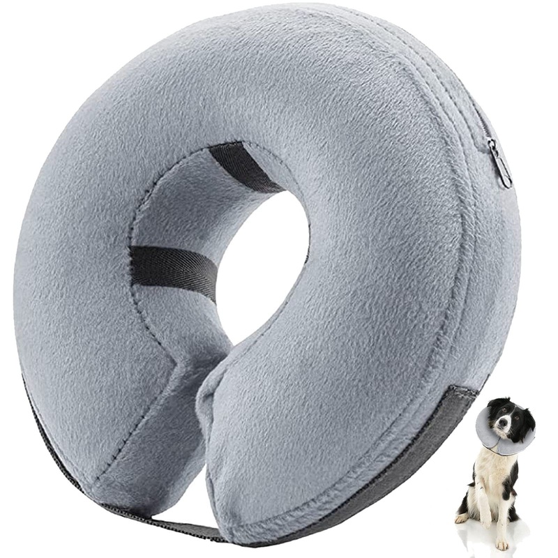 E-KOMG Dog Cone After Surgery, Protective Inflatable Collar, Blow Up Dog Collar, Pet Recovery Collar for Dogs and Cats Soft (Large(12″-18″), Grey) Large(12″-18″)