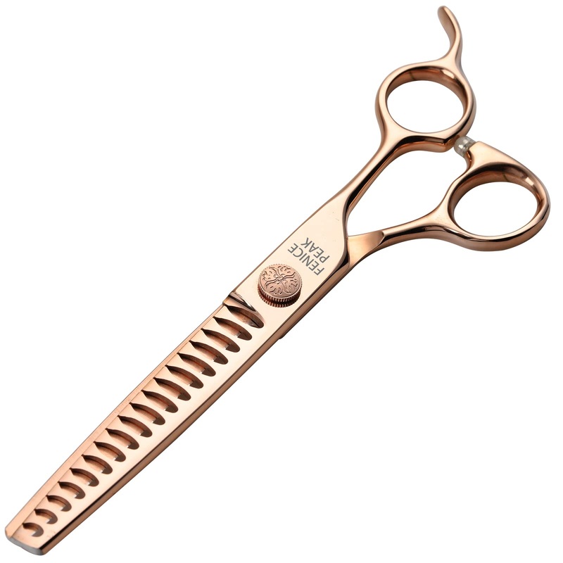 Fenice Peak Chunker Dog Grooming Scissors Champagne Gold 440C Stainless Steel Professional Trimming Thinning Shears for Dogs and Cats 75% Thinning Rate 7