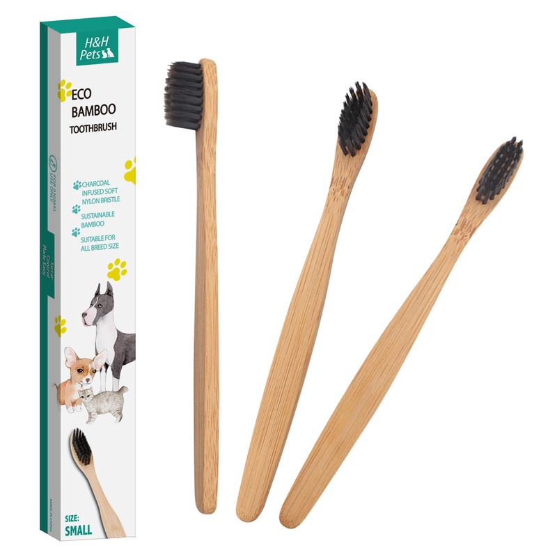 H&H Pets Bamboo Toothbrush Set for Dogs and Cats – Soft Bristles & Biodegradable Wooden Toothbrush, Puppy Supplies, Dog Brush Set, Pet Supplies Dog Grooming Kit Eco-Friendly (Size Small, 3-Count Pack) 1 Count (Pack of 3)