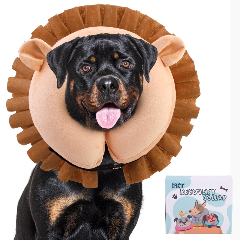 KOOLTAIL Dog Cone Collar Alternative, Soft Inflatable Dog Cone for Small Medium Large Dogs, Adjustable Donut Neck Cone for Dogs Cats After Surgery, Recovery E Collar with Enhanced Anti-Licking, Lion L