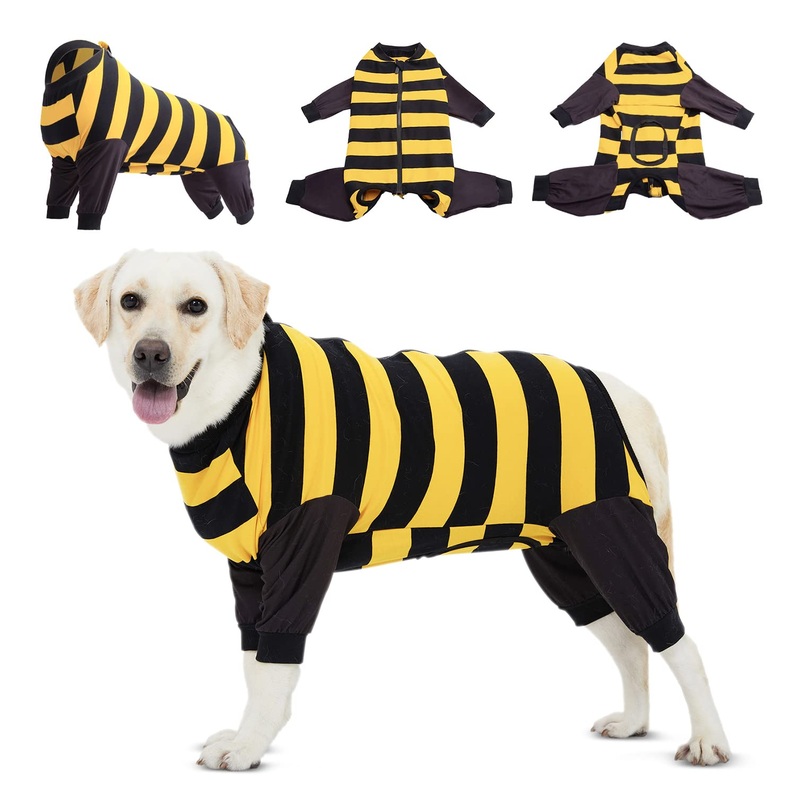 LovinPet Dog Recovery Suit for Large Medium Dogs Bodysuit Onesie for Shedding Skin Disease Pet Pajamas Dog Anti Licking Snugly Suit Dog Bodysuit for Abdominal Wound After Surgery,Yellow/Black,3XL 3XL Black collar/Yellow