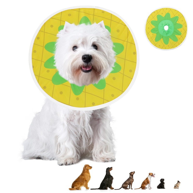 MABOZOO Waterproof Dog Cone, Adjustable Dog Cat Pet Cone Collar Recovery Collar for Dogs and Cats After Surgery, Lightweight Protective Collar E-Collar to Stop Licking (Pineapple, M) Pineapple Medium