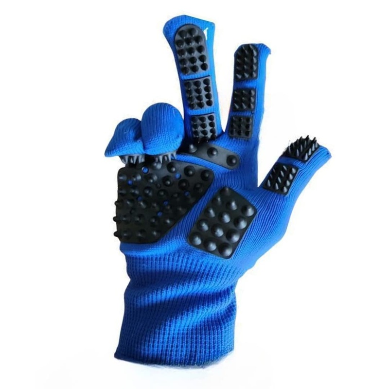 pet Grooming Glove – Bathing – Gentle Shedding Brush for Long and Short Hair Cats, Dogs, Horses – Hair Remover – Easy to use – Single Right Hand Glove – 5 Colors (Blue) Blue