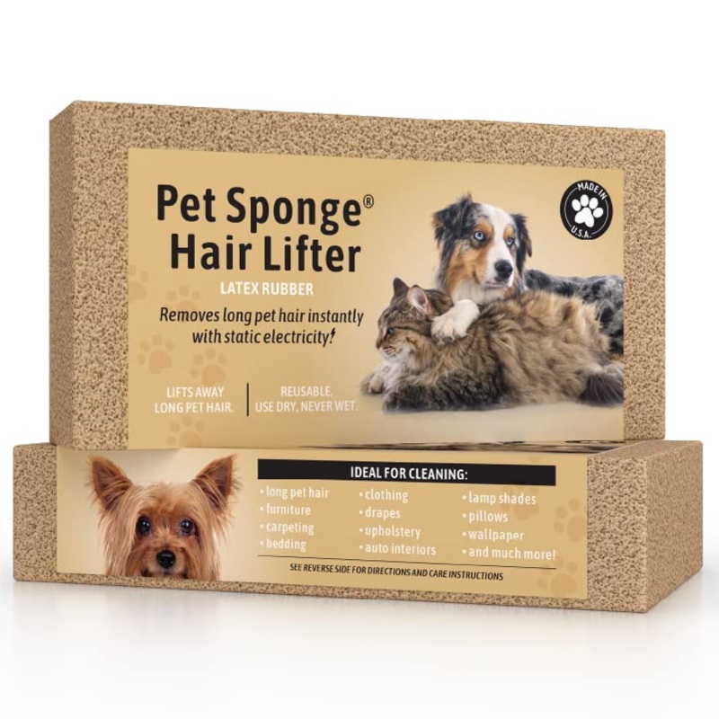 Pet Sponge Hair Lifter 3 Pack Remove Dog, Cat and Other Pet Hair from Furniture, Carpet, Bedding and Clothing – 3 Sponges All Natural Latex Rubber, Made in The USA