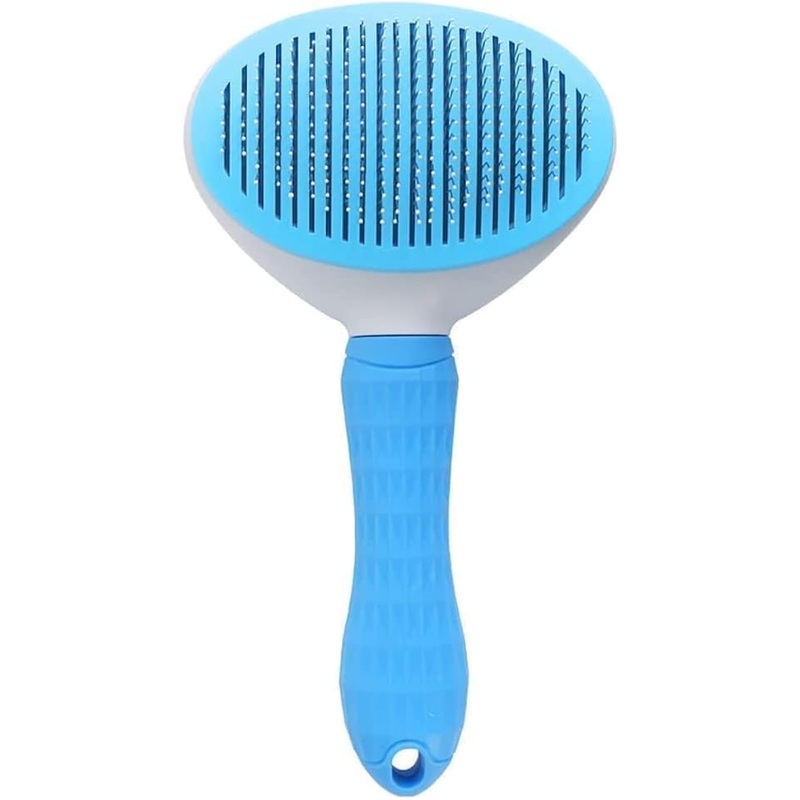 Self-Cleaning Slicker Brush for Deshedding Pets – Smooth Handle with Cleaning Button, Ideal for Grooming and Massaging Dogs and Cats (Blue)