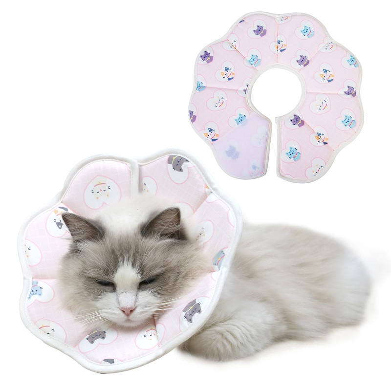 Soft Cat Recovery Collar,Adjustable Cat Cone,Cat Protective Cone Collar After Surgery,for Cats (Pink Love, M) Pink Love