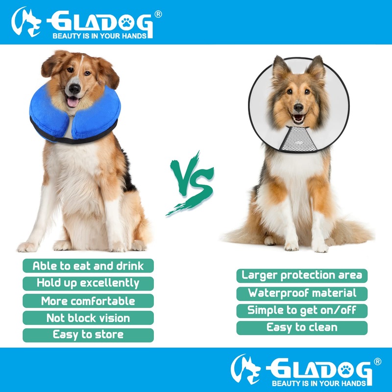 Soft Inflatable Dog Cone Collar Set, Protective Dog Donut Collar with a Comfy Plastic Cone for Dogs After Surgery, 2 E-Collars Protect More Areas, Adjustable Dog Cones for Large Medium Small Dog L