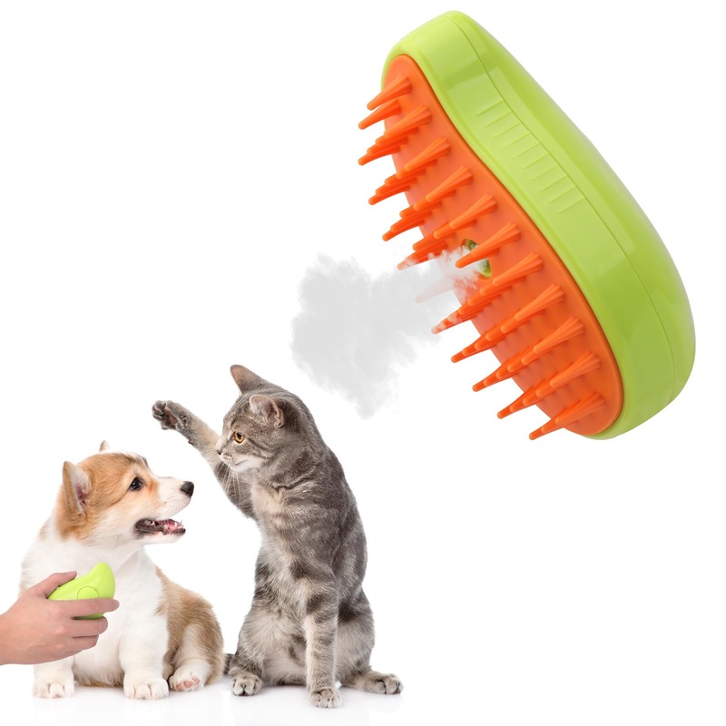 Steamy pet brush 4-in-1, Cat Steam BrushSelf-Cleaning Grooming Tool, Efficient Massage, Hair Removal, Tangle-Free Care for Cats and Dogs (Green) Green