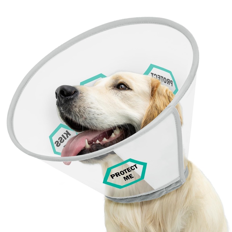 Supet Dog Cone for Dogs After Surgery, Soft Dog Cones for Large Medium Dogs, Comfortable Dog Cone Collar to Stop Licking, Adjustable Pet Recovery Collar for Small Dogs with Soft Protect Edge Word L L (Neck:14.0″-17.5″)