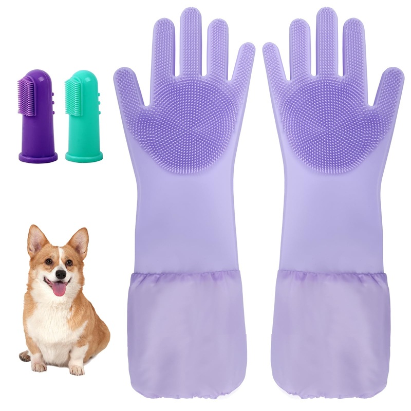 2-in-1 Dog Washing Gloves with Finger Toothbrush – Silicone Pet Bathing Gloves for Gentle Cleaning, Massaging & Shedding – Perfect for Dogs and Cats – Comfortable and Multifunctional Design