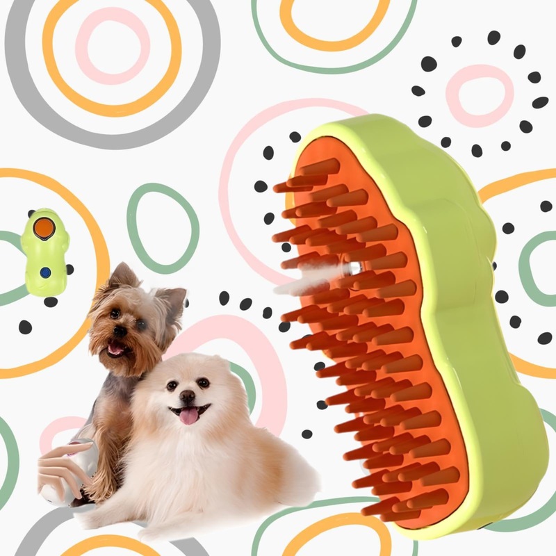 3-in-1 Pet Grooming Brush for Dogs & Cats – Steam Brush with Dual Functions, Moisturizer, Release Button, Water Reservoir – Lime, Pet Shedding & Dematting Brush