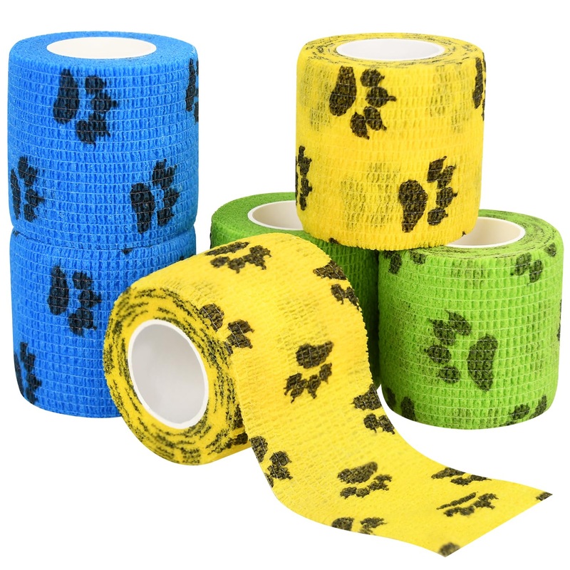 6pcs Vet Wraps, 2″ Self Adhesive Bandage Wraps, Non-Woven Pet Wraps for Dogs Pet Animals & Ankle Sprains & Swelling (2″, 6pcs, Paw Prints A) 6pcs 2″ Paw Prints A