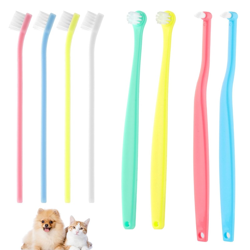 8pcs Pet Toothbrush, 3 Styles Cat & Dog Toothbrush Micro Brush Head Puppy Mini Toothbrush Soft Bristle Small Dog Dental Clean Kit for Teeth Clean Plaque Tartar Formation (Colour 3) Colour 2