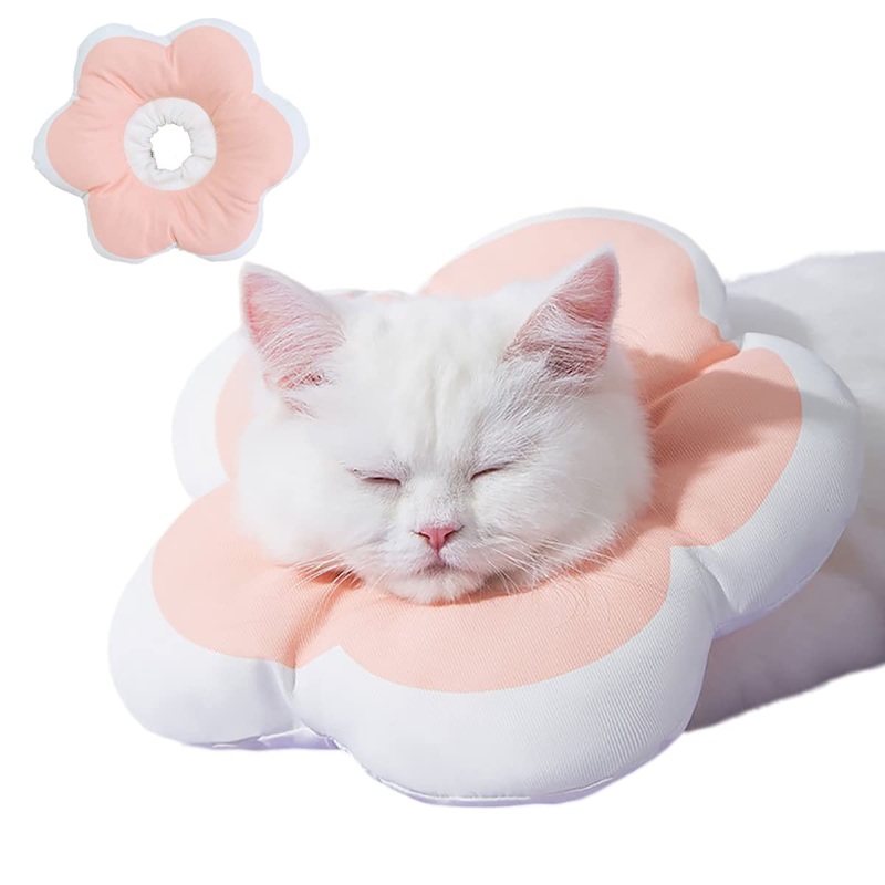Adjustable Soft Cat Cone Collar Waterproof Cute Pink Flower Collar for Cats Small Dogs Kitten Puppy After Surgery Prevent Licking (Pink,Large) Flower-Pink L