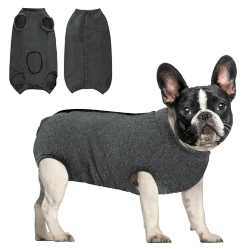 AURUZA Recovery Suits for Dogs Cats, Dog Surgery Suits Female and Male Spay, Breathbale Dog After Surgery Suits, Dog Onesie for Surgery Female Male, Anti Licking Dog Surgical Suits (Dark Gray, L)