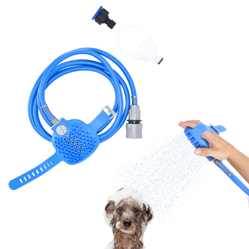 Black Rhino Dog Shower Attachment 2-in-1 Sprayer and Scrubber – Slip on Dog Wash with Hose and Shower Attachment – Indoor/Outdoor Pet Bathing and Grooming – Fast and Easy at Home Dog Cleaning, Blue