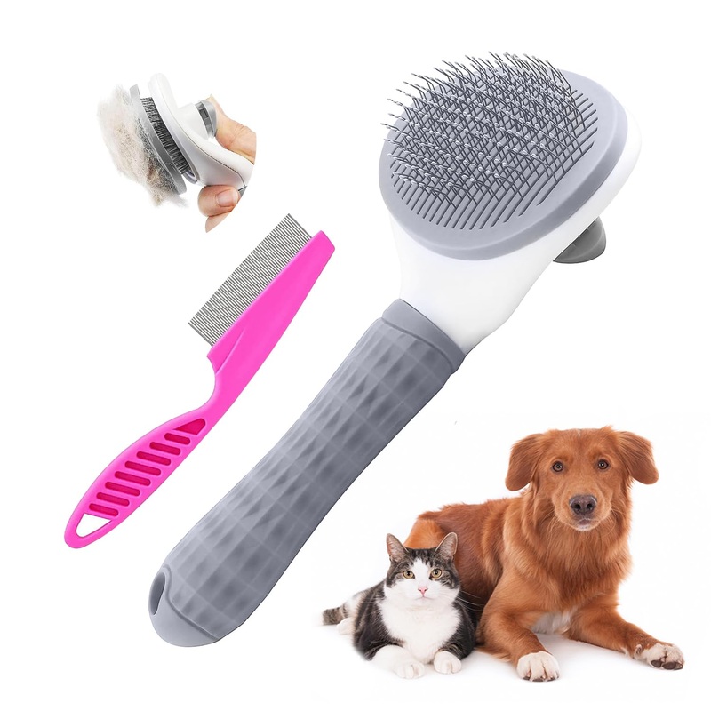 Cat Brush for Grooming – Self-Cleaning Pet Slicker Brush – Dog Brush for Shedding  Cat Hair Brush with Release Button for Long & Short Hairs Kittens Smooth Handle Tangle Free Design Massaging Tool