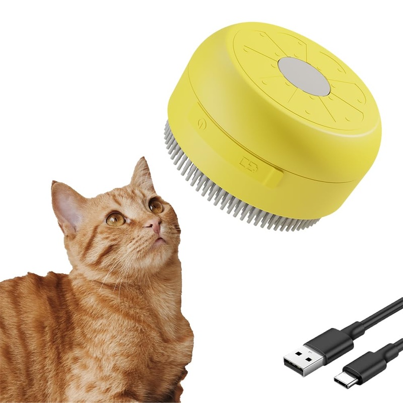 Cat Steam Brush Cat Hair Brush,3 in 1 Cat Steamy Brush Cleanser,Rechargeable Silicone Steam Brush,for Removing Tangled and Loose Hair, Cat Dog Steamy Brush for Massage (Yellow) Yellow