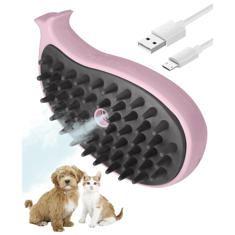 Cat Steam Brush for Shedding – 3 in 1 Steam Cat Brush for Grooming and Massage – Whales Shaped Cat Brush with Steam for Dogs, Removing Tangled and Loose Hair (Pink)