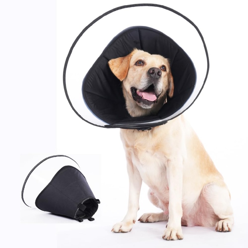 Dog Cone Collar, Pet Cone for Dogs to Stop Licking, Comfy Dog Cones for Large Medium Small Dogs, Soft Cones for Dogs After Surgery, Cone of Shame for Dogs Head Neck Elizabethan Collar (Black, ML) Black ML(14.8″-17.0″)