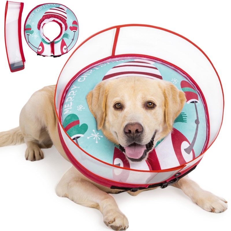 Dog Cone Inflatable Donut to Stop Licking After Surgery, Soft Dog Cone Collar with Anti-Licking Guard Shield, Protective Pillow Cone for Large Medium Small Dogs (Snowman, Large) Snowman