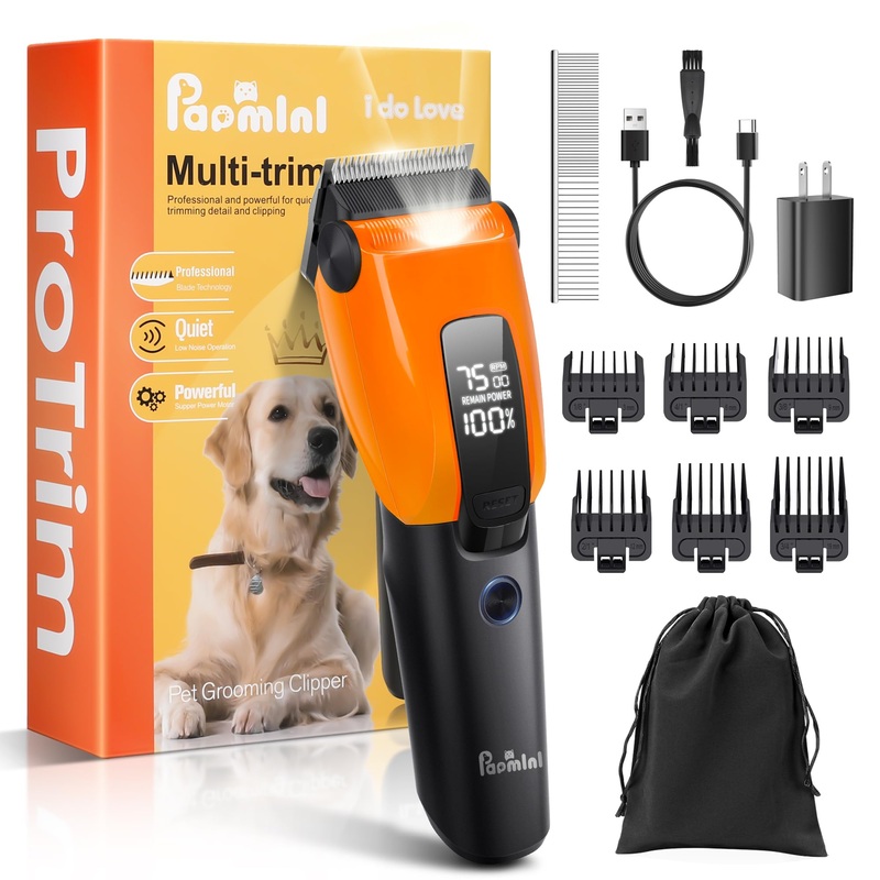 Dog Grooming Kit for Thick Heavy Coats,Dog Clippers for Grooming with LED Display,Heavy Duty Rechargeable Dog Trimmer,Dog Grooming Supplies with Storage Bag,Quiet Cordless Shaver for Cats Pets Orange