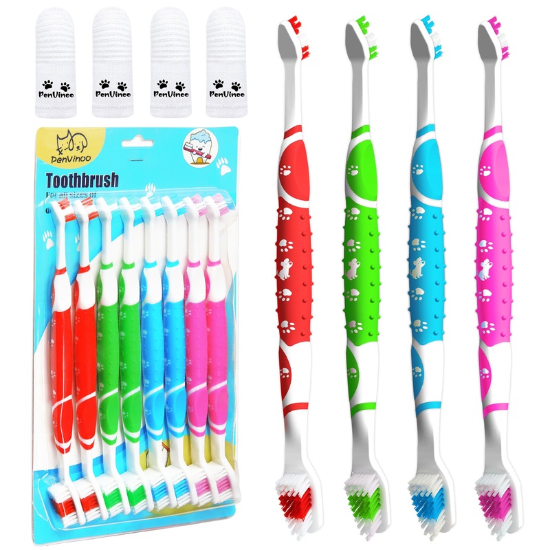 Dog Toothbrush pet Toothbrush Finger Toothbrush Small to Large Dogs,Cats with Soft Bristles Non Slip Dual Head Dog Toothbrush (8 Colors) 8 Colors