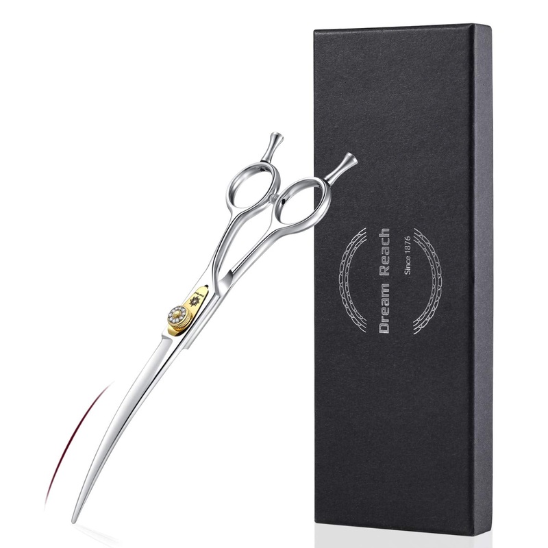 Dream Reach Professional Dog Grooming Straight, Curved, Thinning/Blending/Chunking Scissors Kit, JP-440C Stainless Steel Pet Cat Hair Cutting/Trimming Shears (7 inch-Curved Scissors) A-Curved Scissor