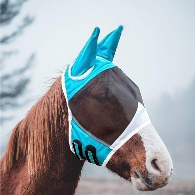 Fly Masks for Horses with Ears Fly Masks for Draft Horse Mask Fly No Nose(Light Blue, L) light blue