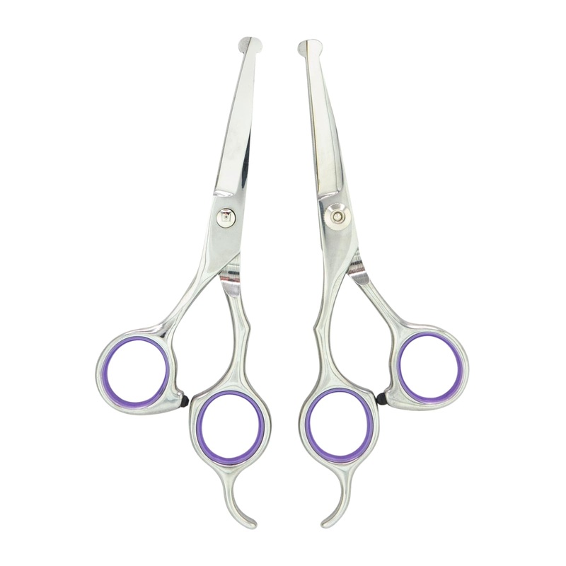 Grooming Scissors, Stainless Steel Dog Shears with Safety Rounded Tip, Dog Grooming Kit, Set of Two Dog Scissors in a Leather Cover, Professional Pet Shears