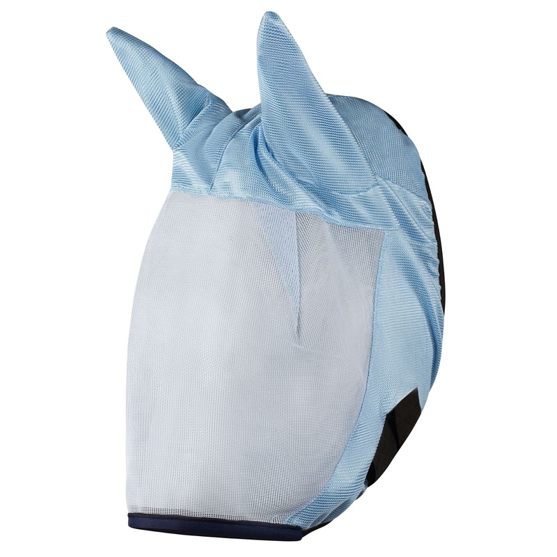 HORZE Mesh Durable Extended Protection Insect and Fly Horse Mask with Ears – Light Blue – Horse