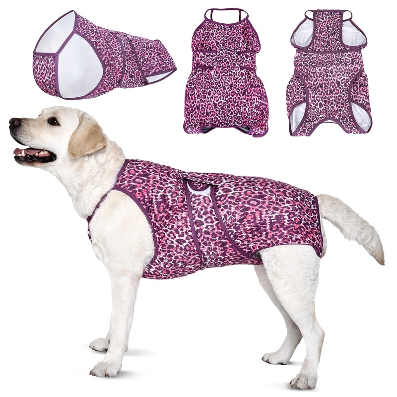 LovinPet Dog Recovery Suit for Large Medium Dogs – Professional Large Dog Recovery Suit,Post-Operative Vest E-Collar Alternative,Legs Without Coverage Design, Leopard Print Style, Pink,XXXL 3XL