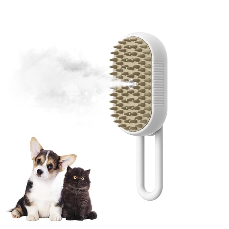 Marchul 3-in-1 Self-Cleaning Steam Grooming Brush – Removes Loose Undercoat for Long & Short Haired Cats, Kittens White