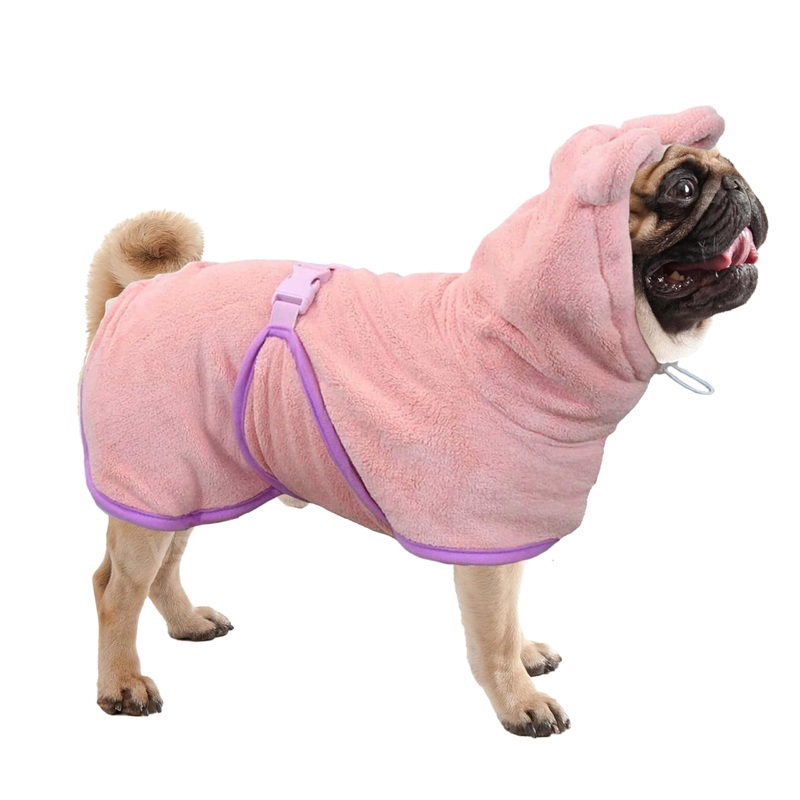 Noa Store Dog Bath Robe – Quick Drying with Adjustable Strap and Elastic Headband – 10.6-12.8×15.7×19.7 (XS) – Dog Robe – Stylish Design for Post-Bath Drying – Dog Robes for After Bath – Peach