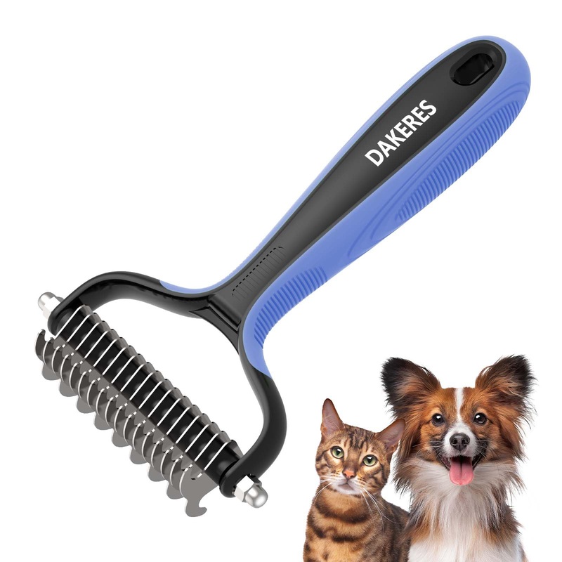 Pet Grooming Supplies – 2-in-1 Undercoat Rake and Dematting Tool for Dogs and Cats, Deshedding Brush for Long-Haired Pets, Furminator in Blue