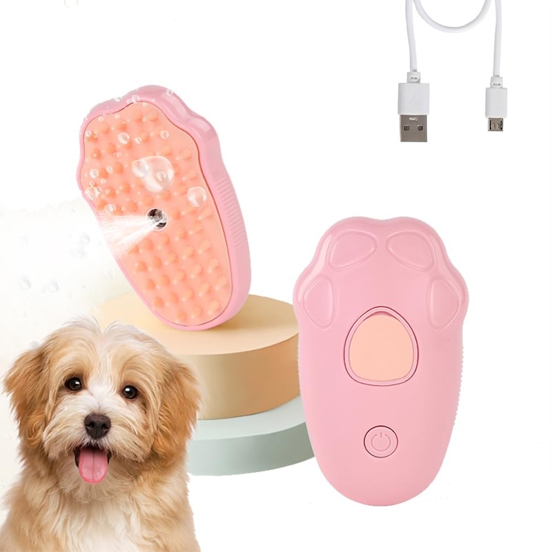 Pet Steam Brush, 3 in 1 Steamy Cat Brush, Silicone Massage Grooming Brush Steamy Dog Brush for Shedding Pet Hair Removal Comb for Cats and Dogs(Pink) Pink