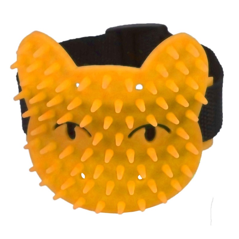 Smoochie Scratcher Silicone Cat and Dog Hair Brush for Shedding and Petting, Soft Rubber Cat Hair Brush for Short and Long Haired Cats, Cute Cat Shape with Adjustable Handle (Orange) Orange