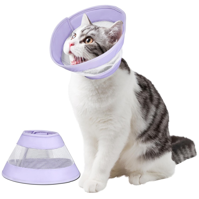 Soft Cat Cone, Adjustable Cat Recovery Collar After Surgery, Breathable E-Collar for Cats and Dogs, Pet Elizabethan Collar to Stop Licking and Scratching Wounds Purple M (Neck 6.5-9 in)