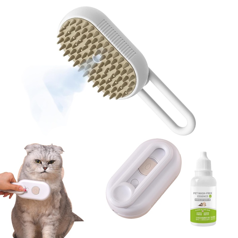 Spray Pet Grooming Brush for Dogs & Cats, 3-in-1 Design: Hair Remover, Cleaning Brush and Massaging BrushWhite suit