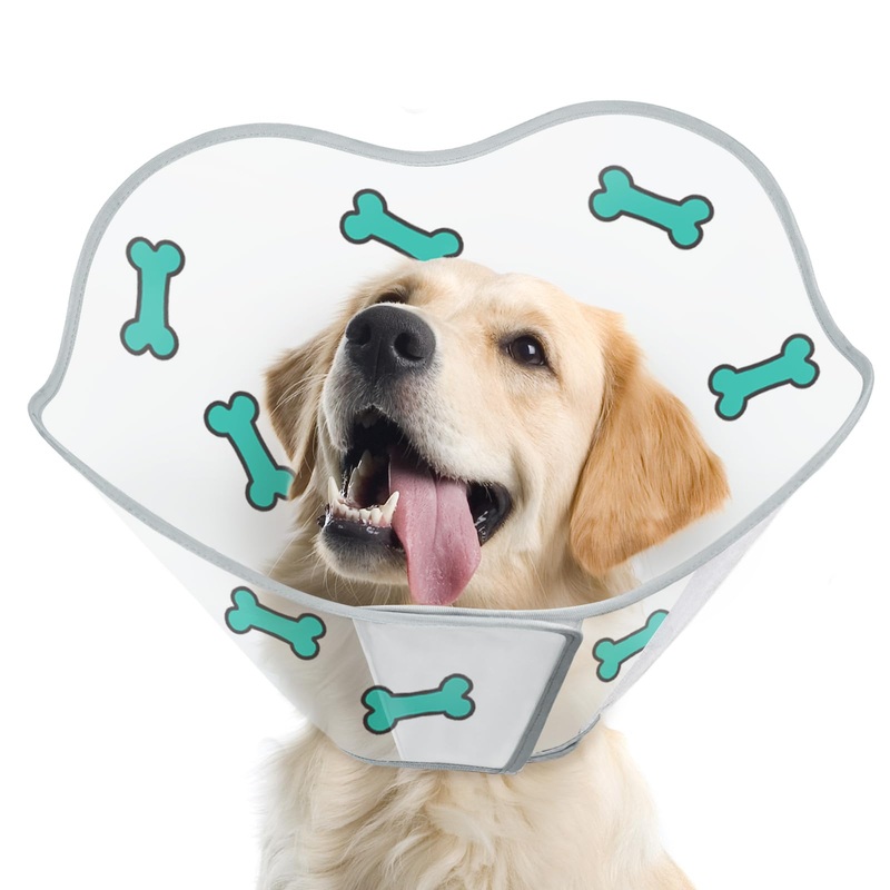 Supet Dog Cone for Dogs After Surgery, Comfortable Dog Cones for Large Dogs to Stop Licking, Soft Dog Cone with Protect Neck Fabric, Protective Elizabethan Collar for Medium Small Dogs Bone L L (Neck:14.5-18.0 in)