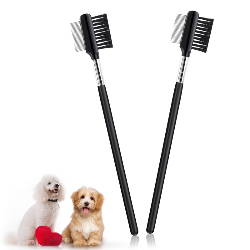 TIESOME 2Pcs Metal Double-Head Grooming Comb, Eye Booger and Flea Remover with Tear Stain Comb for Small Dogs and Cats