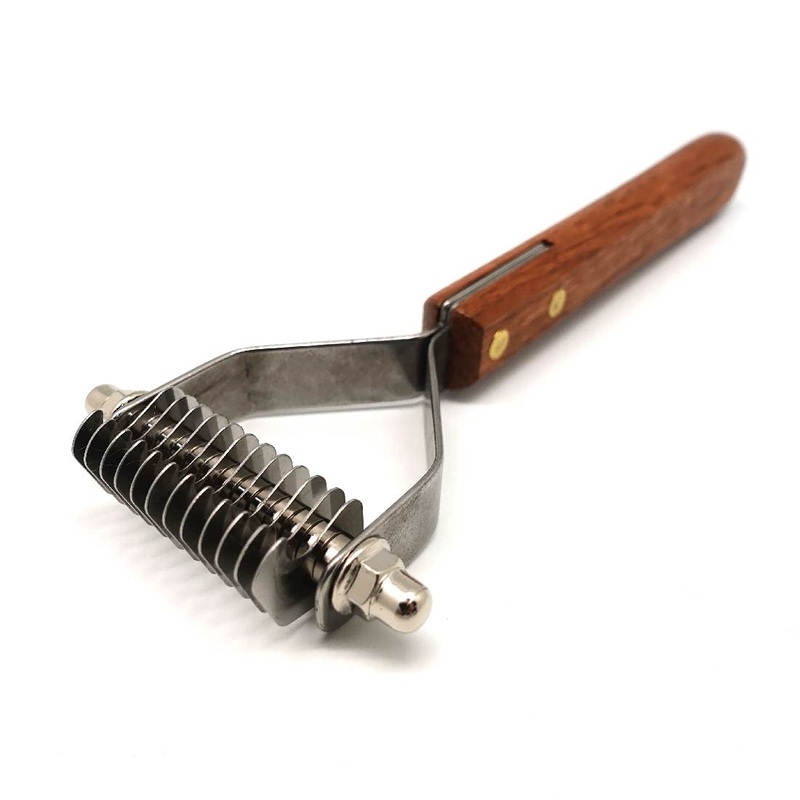 Undercoat Rake with Wooden Handle for Small Dog and Cat, Dematting Tool with Rounded Edge for Removing Tangled Hair, Grooming Rake Brush, Made in Taiwan (S-M, 12 Blades) S,12 Blades