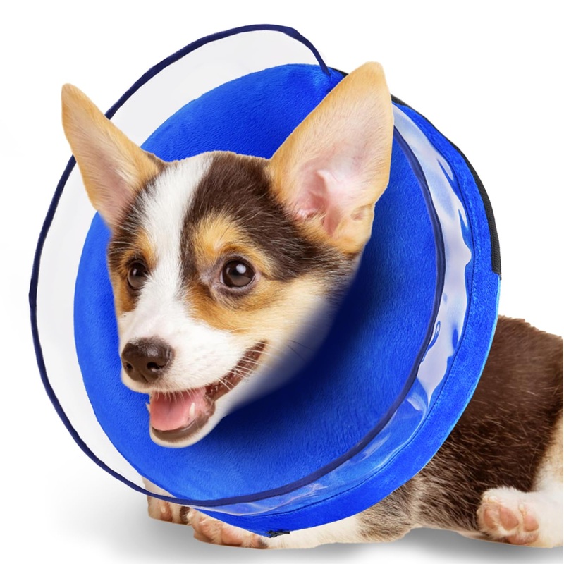Zeaxuie Soft Inflatable Dog Cone Collar for Dogs After Surgery with Enhanced Anti-Licking for Unrestricted in Daily Life, Pack of One, Blue (Size 2) Size_2 (Neck: 5”-7”)