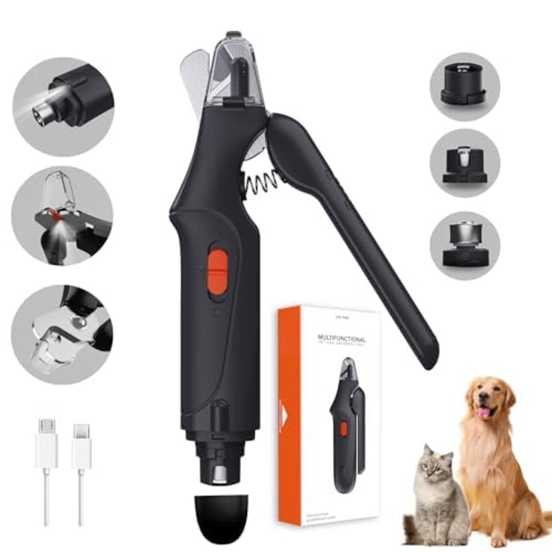 2-in-1 Dog Nail Grinder & Dog Nail Clippers Trimmers for Large Medium Small Dogs Cats Pets Claw Trimmer Quick Sensor and Safety Guard USB Rechargeable with 2 LED Lights (Black) Black