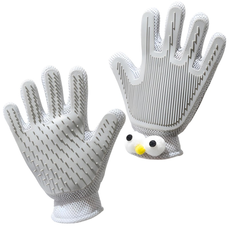 2 in 1 Pet Grooming Gloves – Cat and Dog Glove Brush, High Efficiency Pet Hair Removal Massage Glove, Clean Hair on Both Sides (Grey /1 Piece) Big Gray Eyes