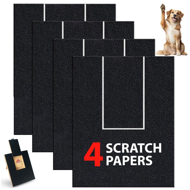 4 PCS Premier Self-Adhesive Sandpaper14.55×10.39 inch, 80 Grit  Replacement Sandpaper for Dog Nail Scratch Board with Treat Box (Black, Replacement Scratch Sheets) Black