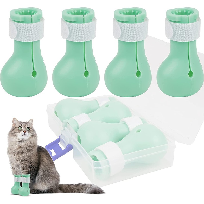 4pcs Cat Boots for Cats Only Adjustable Prickly Anti-Off Cat Shoes, Silicone Cat Claw Covers Protector Pet Botties, Kitten Mittens to Prevent Scratching for Nail Trimming Home Bathing Grooming