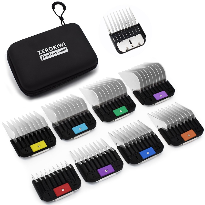 8 Pieces Professional A5 Style Animal Clipper Stainless Steel Color-Coded Snap-on Attachment Guard Guide Combs Set, 1/8″-1″ Compatible with Wahl KM Series Oster A5 Andis Detachable Blade Pet Groomers